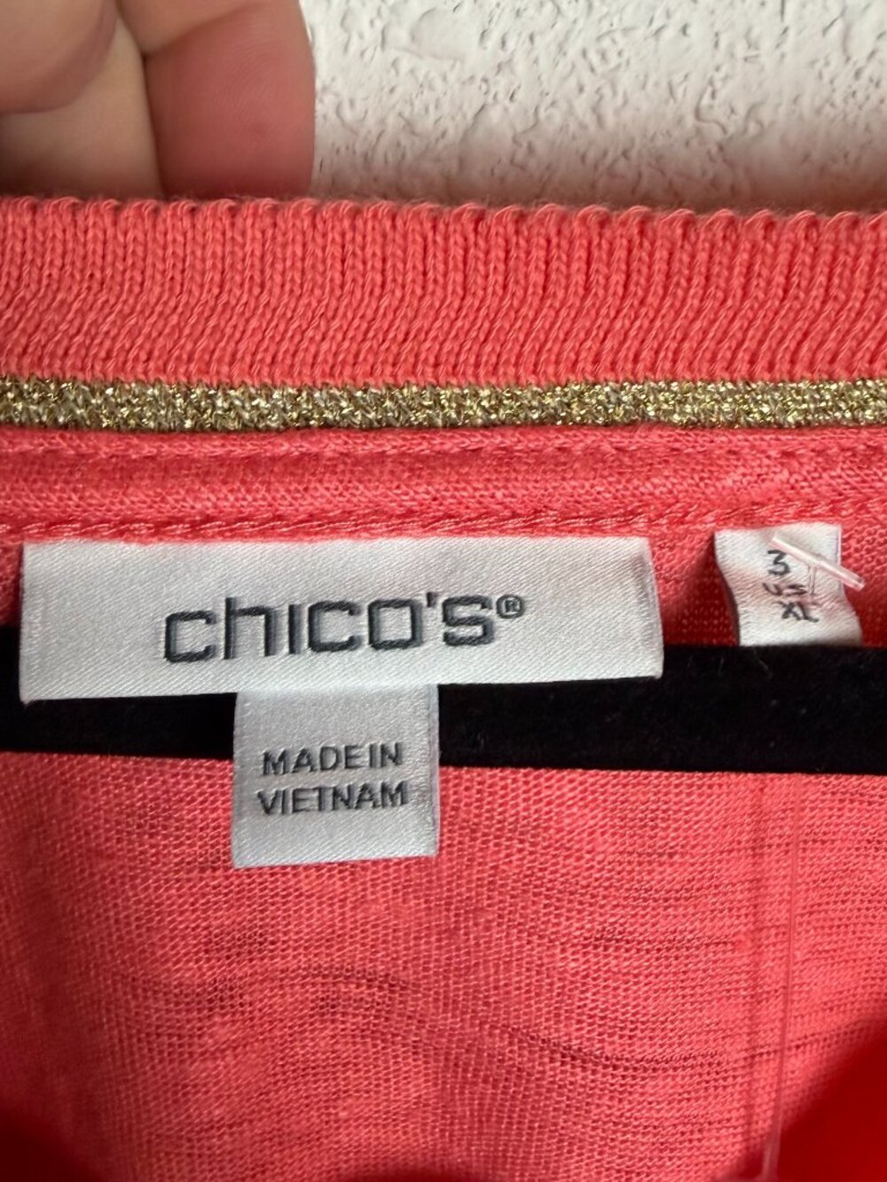 Chico's Size 3 Pure Linen Sweater Trim Tee Shirt Coral Beachy Costal Xl Summer - Picture 3 of 7